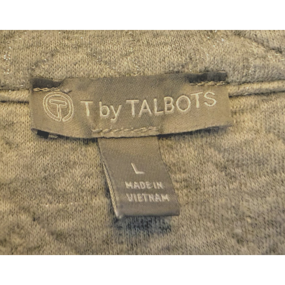 T by Talbots Large Gray Textured Sweater Top Metallic Snowflake V-Neck Cozy Warm - Picture 4 of 8